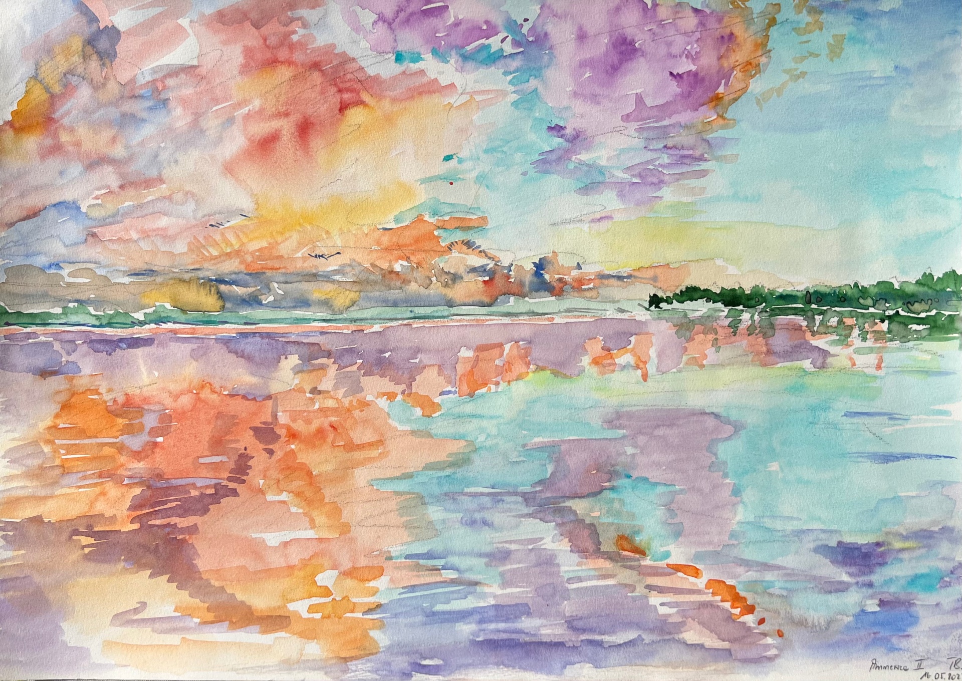 Abendstimmung am Ammersee — Aquarell von Thomas Blumenthal