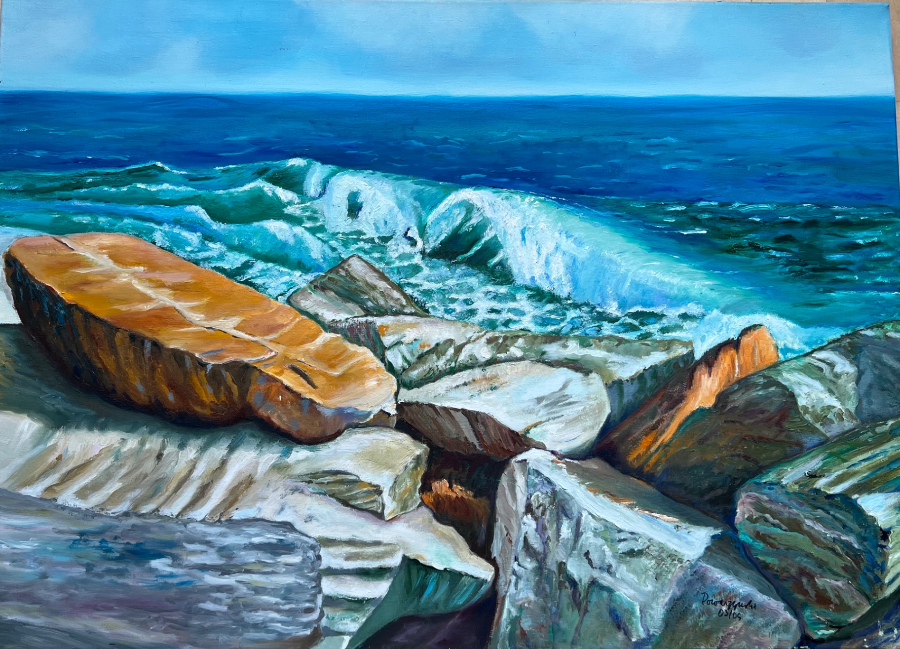 Welle an der Felsküste — Ölbild von Jürgen P.